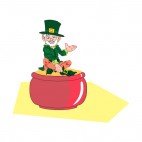 Leprechaun sitting on pot gold, decals stickers