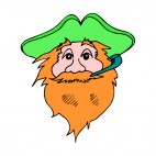 Leprechaun with brown beard smoking pipe, decals stickers
