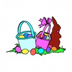 Easter baskets with chocolate bunny, decals stickers