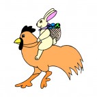Bunny with easter egg basket riding hen, decals stickers