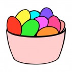 Multi colors easter eggs in pink basket, decals stickers