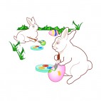 Bunnies painting eggs, decals stickers