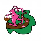 Pink bunny with easter egg basket, decals stickers