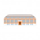 Brown with grey roof office building, decals stickers