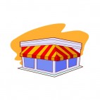 Store with yellow and red awning, decals stickers