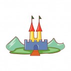 Blue and yellow castle with green flags, decals stickers