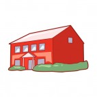 Red house with bushes around, decals stickers