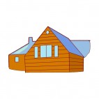 Wooden house with blue roof, decals stickers