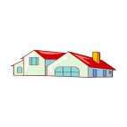 Large house with big garage door and red roof, decals stickers