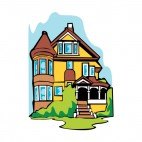 Victorian house with yellow wall and brown roof, decals stickers