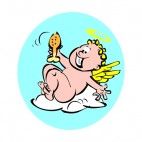 Cherub with chicken leg in his hand, decals stickers