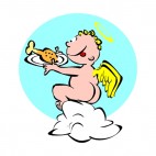 Cherub eating chicken leg, decals stickers