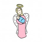 Angel with pink dress holding baby, decals stickers
