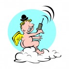 Cherub with derby hat and cellphone, decals stickers