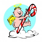 Cherub holding candy cane, decals stickers