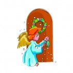 Angel with wreath on door looking sad, decals stickers