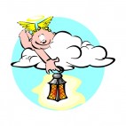 Cherub laying on cloud holding lantern, decals stickers