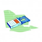 Blue internal cd rom drive with tray open, decals stickers