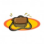 Brand new brown bag with strap, decals stickers