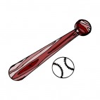 Wooden baseball bat with ball, decals stickers