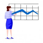 Women showing blue business chart, decals stickers