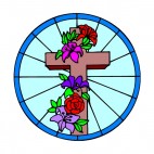 Cross with multi colors flowers, decals stickers