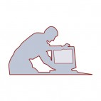 Men repairing computer screen silhouette, decals stickers