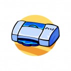 Blue printer with blue and red buttons, decals stickers