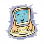Computer monitor smiling and typing on keyboard, decals stickers