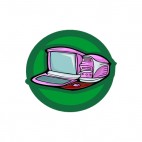 Desktop computer in pink cadillac shape, decals stickers