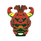 Red and yellow mask with horns, decals stickers