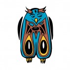Blue and brown owl with yellow and black drawing figure, decals stickers