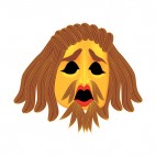 Long brown hair and mustache with sad face mask, decals stickers