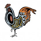 Brown and blue with orange tail rooster figure, decals stickers