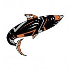 Black with brown white and grey drawing shark figure, decals stickers