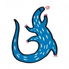 Blue lizard with white spots pulling tongue figure, decals stickers