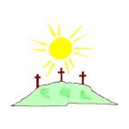 Sun with three brown crosses on a hill, decals stickers