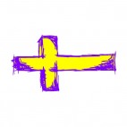 Yellow and purple cross drawing, decals stickers