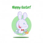 Happy easter   bunny running with easter egg basket, decals stickers