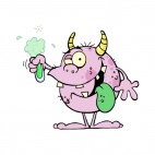 Pink monster creature holding flask, decals stickers