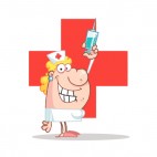 Nurse smiling with syringe, decals stickers