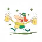 Woman leprechaun walking with two pints of beer, decals stickers