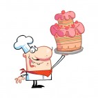 Proud chef holding up pink cake , decals stickers