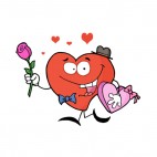 Heart with hat holding chocolate box and pink rose, decals stickers