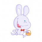 Blue bunny running with easter egg basket , decals stickers