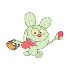Green bunny running with easter egg basket, decals stickers