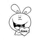 Rabbit holding heart with love writing , decals stickers