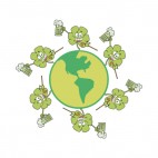 Happy shamrocks make toast with green beer in globe, decals stickers
