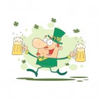 Man leprechaun walking with two pints of beer , decals stickers