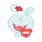 Blue rabbit with christmas hat holding heart , decals stickers